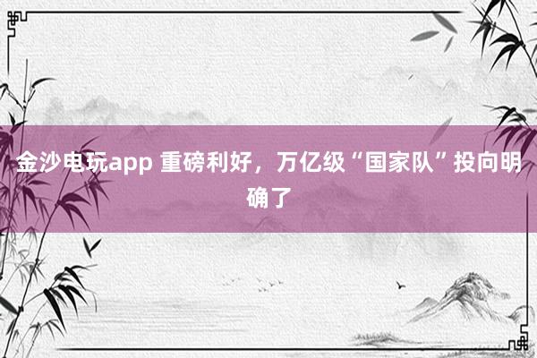 金沙電玩app 重磅利好,萬億級“國家隊”投向明確了